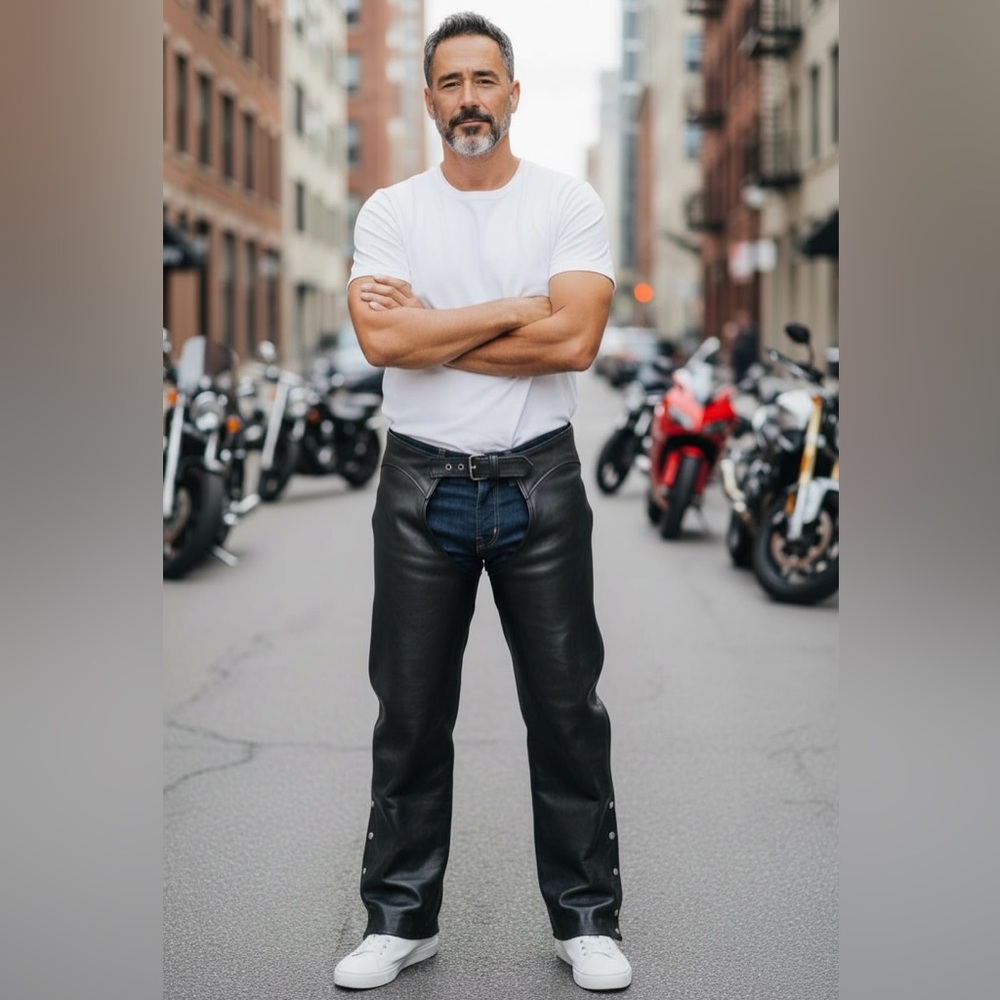 Leather Gallery Men’s XXL Black Leather Motorcycle Chaps